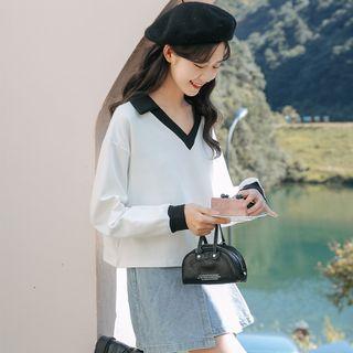 Collared Two-tone Sweatshirt White - One Size