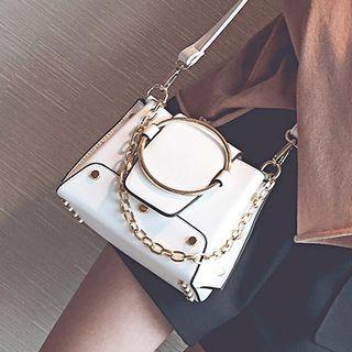 Hoop Detail Color Panel Shoulder Bag