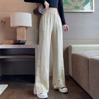 Side-button High Waist Wide Leg Pants (various Designs)