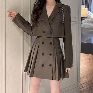 Mock Two-piece Double-breasted Blazer Dress