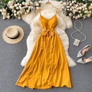 Strappy Bow Midi A-line Dress