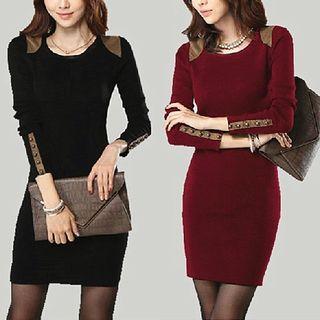 Button Detail Long-sleeve Bodycon Dress