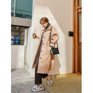 Corduroy-collar Raglan-sleeve Coat