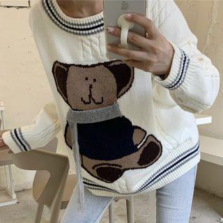 Bear Jacquard Sweater White - One Size