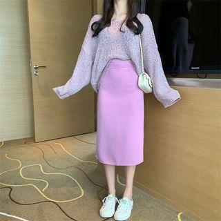 Long-sleeve Knit Top / High-waist Skirt
