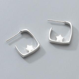 Star Open Square Sterling Silver Earring 1 Pair - Silver - One Size