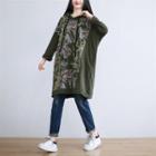 Floral Print Hoodie Army Green - One Size
