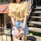 Frilled Floral Chiffon Blouse Light Yellow - One Size