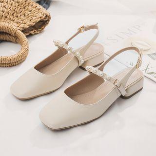 Faux Pearl Block Heel Mary Jane Sandals