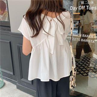 Bow Back Short-sleeve Blouse / Plain Wide-leg Pants