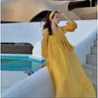 Set: Lantern-sleeve Maxi Chiffon Dress + Scarf