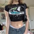 Crew Neck Graphic Short Sleeve Crop T-shirt