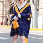 Long-sleeve Knit Plaid Mini Dress