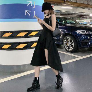 Asymmetrical Wide Strap Midi A-line Dress