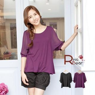 Sheer Elbow-sleeve Chiffon Top