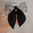 Dotted Bow Fabric Hair Clip Black & White - One Size