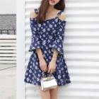 Floral Print Cutout Shoulder Bell-sleeve Dress