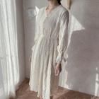 V-neck Midi Lace Dress Cream - One Size