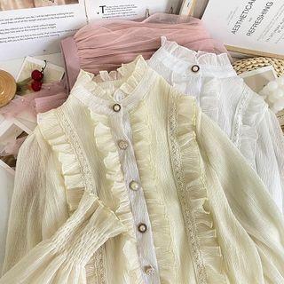 Ruffled Mock-neck Loose Shirt
