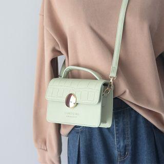 Faux Leather Disc Buckle Flap Crossbody Bag