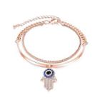 Fashion Plated Rose Gold Fatima Bracelet With Blue Cubic Zirconia Rose Gold - One Size
