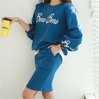 Letter Print Sweatshirt & Skirt Set