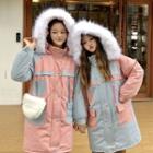 Color Block Furry Hood Parka