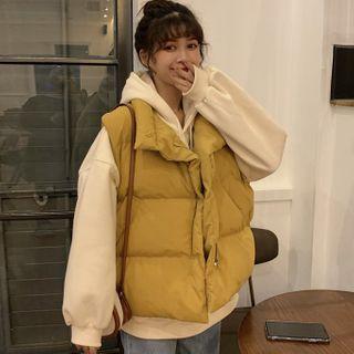 Lettering Print Hoodie / Padded Vest