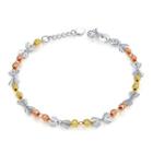 14k Yellow, Rose And White Gold Heart And Beads Bracelet (17.5cm)