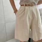Wide Linen Bermuda Shorts Light Beige - One Size