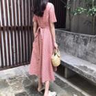 Check V-neck Short-sleeve Dress