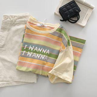 Short-sleeve Striped T-shirt Stripe - Orange & Pink & Yellow - One Size