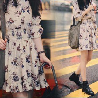 Long-sleeve Small Floral Chiffon Dress