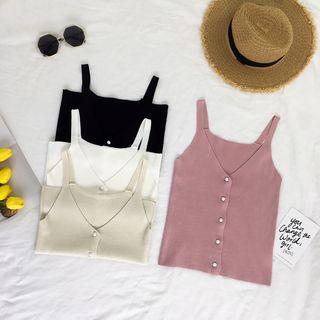 Buttoned V-neck Knit Tank Top