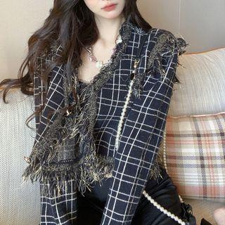 Plaid Cropped Jacket / Button-up Cropped Camisole Top