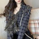 Plaid Cropped Jacket / Button-up Cropped Camisole Top