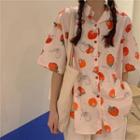 Elbow-sleeve Strawberry Print Shirt As Shown In Figure - One Size