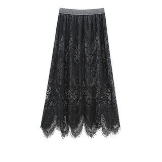Lace Midi A-line Pleated Skirt