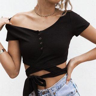Tie Waist Short Sleeve Cropped T-shirt
