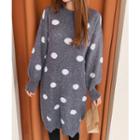 Scallop-hem Polka-dot Knit Dress Gray - One Size