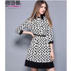 3/4 Sleeve Patterned Collared Dress