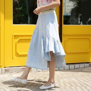 Asymmetric Ruffle Denim Skirt