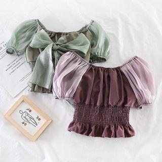 Puff-sleeve Ruffle-trim Blouse