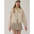 Collared Contrast-trim Stadium Jacket Beige - One Size