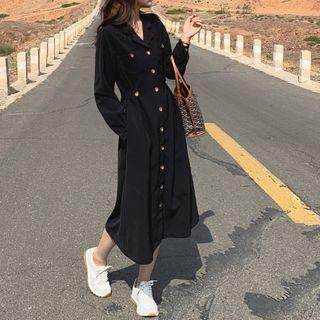 Lantern-sleeve Single Breasted Loose Fit Dress