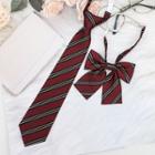 Set: Striped Neck Tie & Bow Tie Set Of 2 - Neck Tie & Bow Tie - Stripe - Red & Black - One Size