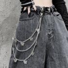Couple Matching Faux Leather Buckled Belt / Butterfly Layered Waist Chain / Set