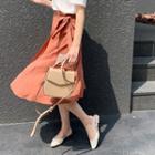 Linen Blend Midi Surplice-wrap Skirt Camel - One Size