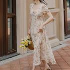 Floral V-neck Short-sleeve Maxi Dress