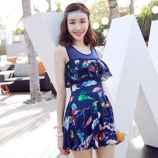 Printed Mesh Panel Swimdress